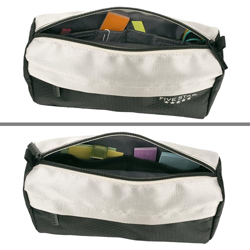 Five Star Pencil Pouch, Pen Case, 9-Pocket Zipper Pouch, Storage Organizer for School Supplies Earbuds Chargers Cables Makeup, Black/Grey (505600A-ECM) (Pack of 12) - color: Black/Grey, size: 8"L x 4"W x 3"H (Pack of 12)