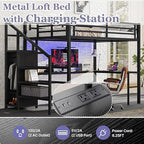 Bellemave Queen Loft Bed with Desk & Wardrobe, Heavy Duty Metal Loft Beds Frame with Storage Stairs, LED Loft Bed Queen Size with Charging Station & Safety Guardrails, No Box Spring Needed, Black - color: Black, size: Queen