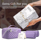 BOYATU Travel Makeup Bag Cosmetic Bags for Women: 3 Pcs Set Large Capacity Make up Bag with Handle - Vegan Leather Toiletry Bags with Compartments - Makeup Organizer for Travel Essentials(A-9-Purple) - color: A-9-Purple