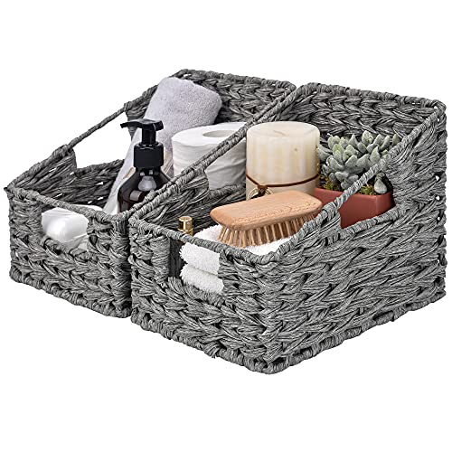 GRANNY SAYS Wicker Basket with Handles, Odorless Woven Trapezoid Basket Waterproof for Organizing, Decorative Storage Wicker Baskets for Storage Photo Books, Gray, 2-Pack - color: Gray, size: 2x 10¼"D x 7½"W x 7¼"H
