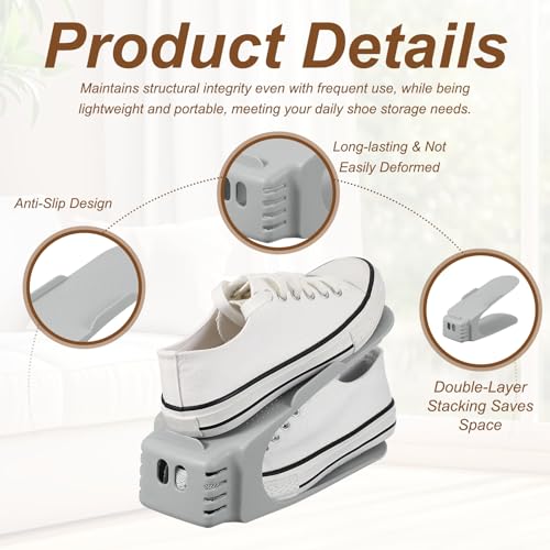 uxcell Shoe Slot Organizer 4 Pcs, 10.2x3.9x5.1 Inch Shoe Stacker Double Layer 50% Space Saver for Storage Closet Rack Organization, Gray - color: Gray