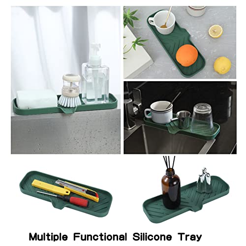 MicoYang Silicone Bathroom Soap Dishes with Drain Spout-Bathroom and Kitchen Sink Organizer,Sponge Holder,Dish Soap Tray,Perfect for Dispenser,Scrubber,Bottle,Cup on Sink or Counter-Green 12"×4" - color: Green, size: L(12"×4")