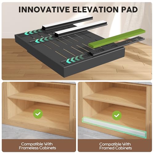 Seinloes 2 Pack Pull Out Cabinet Organizers 21" Deep With Raising Pad for Framed Cabinets, Expandable Width (15.2"-26.3") Slide Out Drawers Upgrade 3 Slide Rails, Roll Out Shelves Adhesive, Black - color: Black, size: 15.2"-26.3"Wide x 21"Deep(2 Pack)