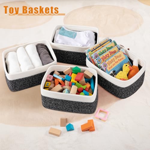 OIAHOMY 4 Pack Storage Baskets for Organizing, Small Bins for Shelves, Cute Decorative Storage Bins, Organizer Baskets for Gifts Empty, 11.8''Lx7.8''Wx4.7''H, Black/White - color: Black/White, size: 11.8"*7.8"*4.7"