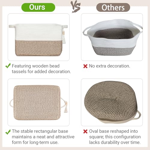 Mkono Woven Storage Basket, Cube Cotton Rope Basket for Shelves, Clothes, Toys, Towels, Books, Rectangle Bin with Handles for Organizing, Decorative Gift, 13'' x 10'' x 9'', Brown and White (1 Pack) - color: Brown and White