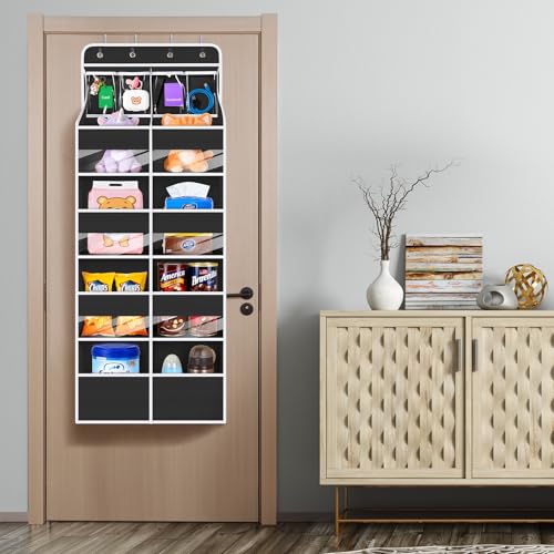 Univivi 5-Shelf Over Door Hanging Organizer Fabric Door Storage for Baby Nursery Nursery Closet Cabinet Wall Mount Hanging Storage Organizers with 8 Deep Pockets and 4 Small PVC Pockets(Black) - color: Black (Upgraded), size: 5 LAYER