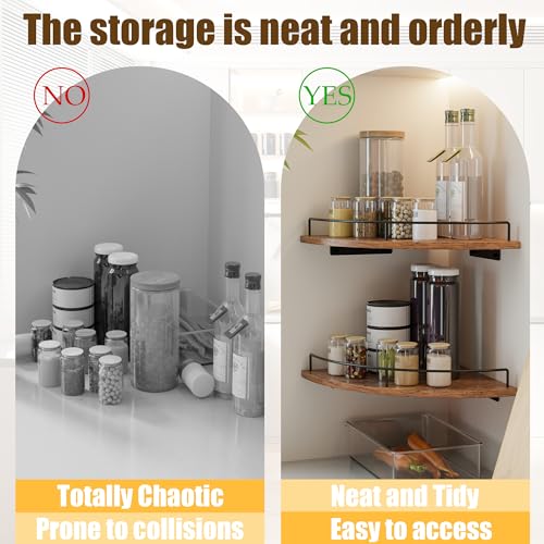 Corner Floating Shelves, Rustic Brown Wood, Set of 2, Wall Mount Storage with Guardrail for Bathroom Kitchen Living Room - color: Rustic Brown-2pack