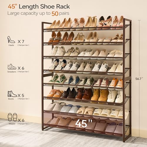 Nunsino Shoe Rack, Long Shoe Organizer,Max Holds 50 Pairs,8 Tier Metal Shoe Storage Shelf,4-Tier Stackable Shoes Organizer for Garage, Entryway,Bronze - color: Bronze, size: 8 Tier