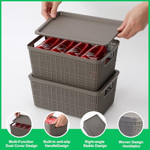 6 Pack Plastic Storage Baskets With Lids,Grey Breathable Stackable Storage Bins,Small Storage Containers,for Organizing Storage Baskets on Desktops,Closets,Playrooms,Classrooms,Offices - color: Grey