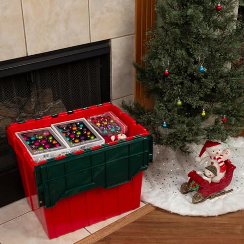 Akro-Mils KeepBox 18 Gallon Storage Container, Nesting and Stackable Plastic Storage Box with Lid Attached, Organizer Tote for Garages, Closets, and Moving, 21" x 15" x 17", Red/Green - color: Red/Green, size: 18 Gallons