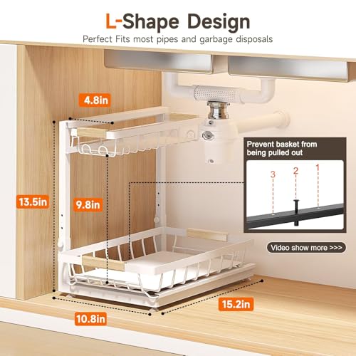 Sevenblue 2 Packs Under Sink Organizer, Height Adjustable 2 Tier Under Kitchen Sink Organizer, Multi-Purpose Storage Shelf for Kitchen Bathroom Cabinet (White, Extra Large) - color: White, size: Extra Large