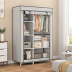 Calmootey Portable Closet Organizers, Clothing Storage, Wardrobe with 6 Shelves and Hanging Rod, Non-Woven Fabric Cover with 4 Side Pockets, Ash Grey - color: Ash Grey
