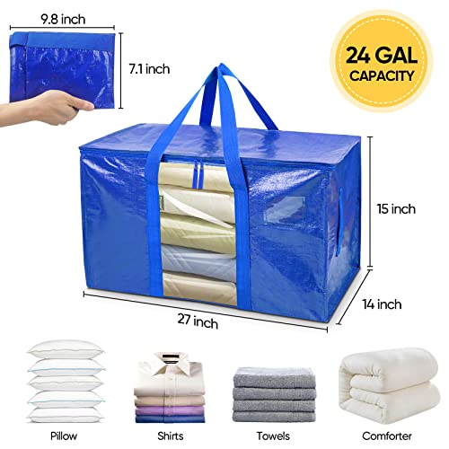 BALEINE 2-Pack Oversized Moving Bags with Reinforced Handles, Heavy-Duty Storage Tote Moving Supplies for Packaging, Camping (Blue w/Window, 2-Pack) - color: Blue-window, size: 2-Pack