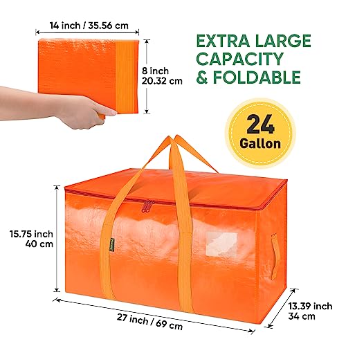 BALEINE 2-Pack Oversized Moving Bags with Reinforced Handles, Heavy-Duty Storage Tote for Clothes, Moving Supplies (Orange, 2-Pack) - color: Orange, size: 2-Pack
