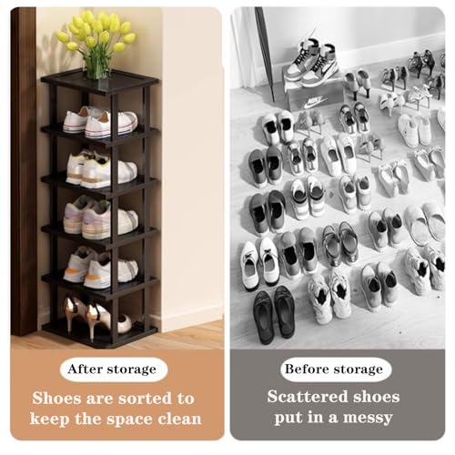 Vertical Shoe Rack - Tall Narrow Shoe Rack Organizer for Small Spaces,12 Tier Bamboo Shoen Shelf for Entryway,Closet,Corner,Doorway,Skinny Shoe Shelf Space Saving Shoe Storage,Free Stackable DIY - color: Black, size: 12-tier