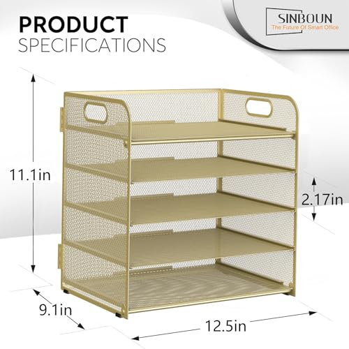 Sinboun Letter Tray Paper Organizer 5-Tier Desk Organizer File Organizer Paper Holder with Handle, Metal Desktop Document Shelf Tray Office Classroom Organization - Gold - color: Gold