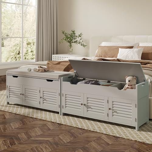 ChooChoo 41.3" Shoe Storage Bench with Lift Top Storage, Entryway Bench with Cushioned Seat, Adjustable Shelf, Shoe Cabinet with Hidden Space, for Entryway, Bedroom, Living Room, Grey - color: Grey, size: 13.78"D x 41.34"W x 19.69"H