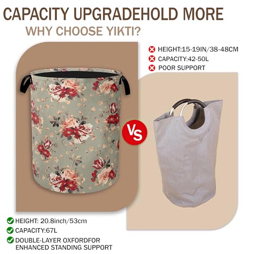 Red Rose Flowers Laundry Hamper,Vintage Floral Clothes Hamper for Laundry,Waterproof Oxford Toy Storage Collapsible Hampers for Bedroom, Dorm Room,Bathroom,16x20 Inch - color: Red Rose Flowers