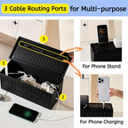 Cable Box - [142Pcs] Cable Management Kit, Medium Cord Hider Box to Conceal Power Strip Holder on Desk or Floor, Under Desk Cable Management Kit Cable Organizer Box, TV Cord Organizer Box, Black