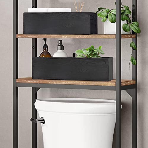 LotFancy Bathroom Decor Box, 2 Pack Wooden Toilet Paper Holder, Black Toilet Tank Storage Basket, Farmhouse Rustic Back of Toilet Tray - color: Black