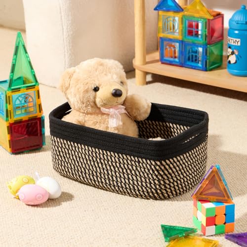MiniArk Small Storage Baskets for Organizing | Closet Organizer Bins | Shelf Toy Basket | Woven Rope Baskets | Cube Decorative Box | Shallow Basket | 13x8.5x5.1” | 3 Packs Black Brown - color: Black/Brown, size: 3pcs-L13xW8.5xH5.1"