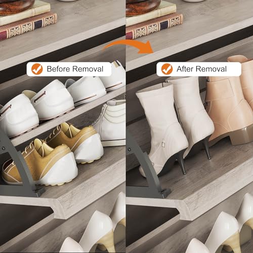 GarveeHome Shoe Cabinet with 2 Flip Drawers, Wooden Shoe Organizer Cabinet with Adjustable Shelf, Shoe Storage for Entryway, Hidden Shoe Cabinet for Hallway, Living Room, Grey - color: Grey, size: 2-Drawers