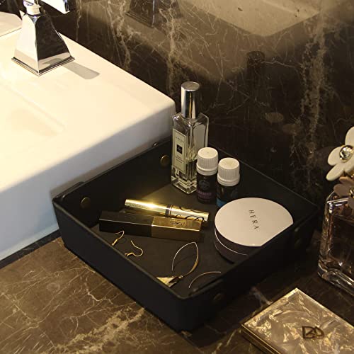 CASIRENA Faux Leather Valet Tray Organizer for Men - Catch-All Tray for Entryway Table Key, Wallet, Watch, Coin Change, Phone, Dresser EDC Dump Jewelry, Bedside Nightstand Desk-top - color: Black, size: Square