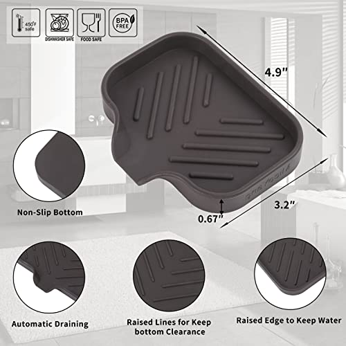 MicoYang Silicone Bathroom Soap Dishes with Drain Spout-Bathroom and Kitchen Sink Organizer,Sponge Holder,Dish Soap Tray,Perfect for Dispenser,Scrubber,Bottle,Cup on Sink or Counter-Coffee 4.9"×3.2" - color: Coffee, size: S(4.9"×3.2")