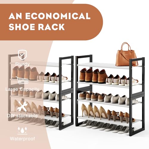 8-Tier Tall Shoe Rack, Stackable Zero-Wobble Metal Frame with Screw-Fastened Joints, 11.8" Deep Heel-Friendly Non-Woven Shelves, Space-Saving Shoe Tower for Closet Entryway Bedroom - size: 8-Tier