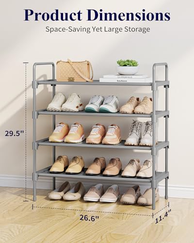 Kitsure Shoe Rack for Closet, Shoe Organizer for Front Door Entrance, Stackable Shoe Shelf, Detachable Closet Organizers and Storage, 26.6" Wide - 4 Tiers, Grey - color: Grey, size: 26.6" Wide - 4 Tiers