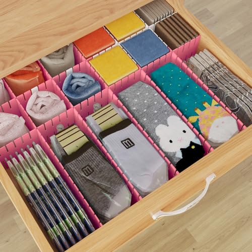 ALBAD Plastic Drawer Dividers Adjustable Drawer Organizer Dividers Separator for Tidying Clutter/Cutlery/Underwear/Socks/Clothes/Dresses/Boxes/Bins in Kitchen Bathroom Bedroom Office (8) - color: Pink, size: 8