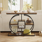 GiftGo Narrow Console Table for Entryway Industrial 4-Tier Sofa Table Behind Couch with Circle Base Rustic Wooden Accent Tables with Storage Shelves for Living Room, Hallway, Foyer (Brown) - color: Brown