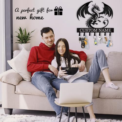 Custom Dragon Design Metal Wall Key Holder, Adhesive Key Rack Hook Organizer for Living Room Bedroom - color: 08 Dragon