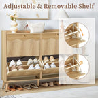 Bifins Shoe Storage Cabinet with 4 Wavy Fluted Flip Drawers, Modern 47.2” Wide Hidden Narrow Shoe Rack Cabinet for Entryway Foyer Hallway (Natural Oak 4 Drawer) - color: Natural Oak 4 Drawer