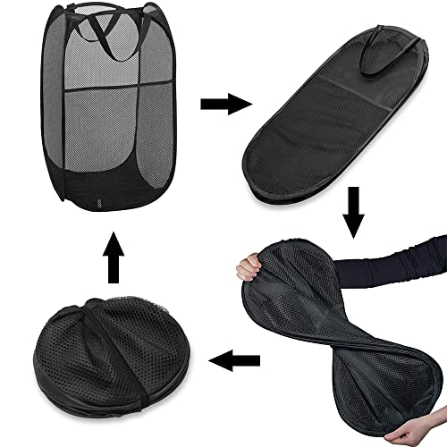 Larpur Popup Mesh Laundry Basket, Collapsible and Portable Clothes Washing Laundry Hamper with Reinforced Carry Handle (Black) - color: Black