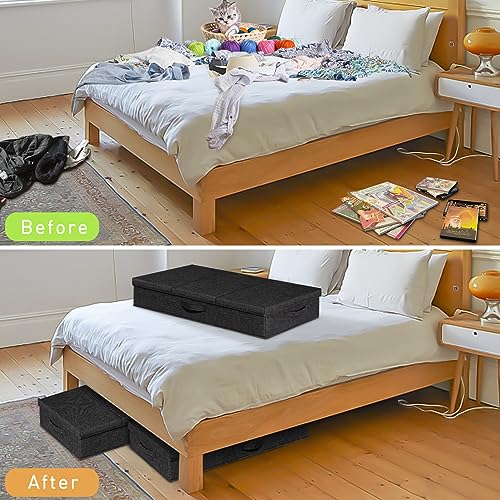 punemi Under The Bed Storage Containers 3 Pack, 6 Inch Tall Stackable Underbed Storage Bins With Handles, Closet Organizers and Storage Bins, Large Under Clothes Drawer Organizers Box For Crib, Black - color: Black-3pack, size: 6 inch Tall