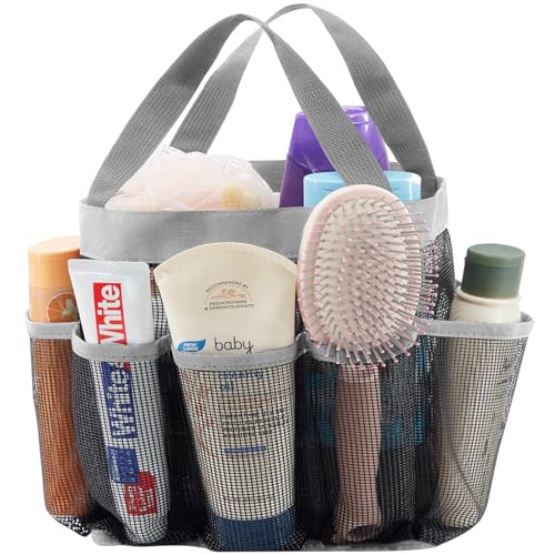 Lifewit Mesh Shower Caddy Portable for College Dorm Room Essentials with 7 Pockets, Freestanding Hanging Organizer Basket, Quick Dry Tote Bag for Camping, Bathroom, Beach, Travel, 1 Pack, Grey - color: Grey