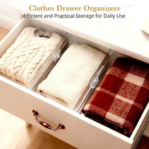 4 Pack Drawer Dividers for Clothes, 4" High 10.6"-16.9" Drawer Divider Adjustable Expandable Dresser Drawer Organizer, Clear Dresser Separators for Clothes, Underwear, Baby Clothes,Cosmetic,Toiletries - size: 4 Pack