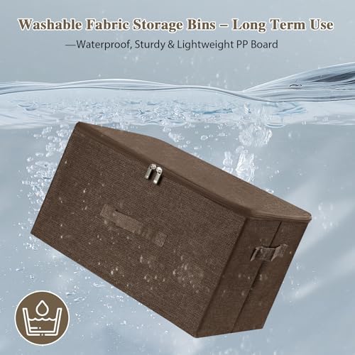 ANMINY Storage Bins with Zipper Lids 13 Qt Lidded Fabric Storage Boxes Baskets Cubes with Handles Collapsible Washable Cotton Linen Closet Shelf Clothes Organizer Containers - Coffee, Small - color: Coffee, size: Small (Pack of 1)