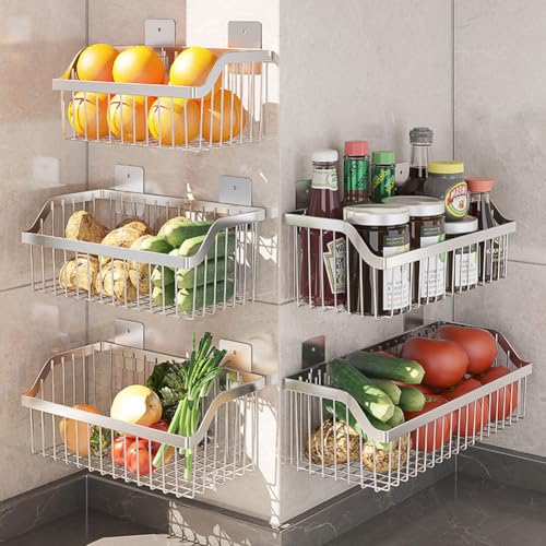 2PCS Hanging Storage Baskets Organizer Wall Mount, SUS304 Stainless Steel Wire Storage Bin Rack for Kitchen Bathroom Shower Spice Shelf,L 9.84 Inch - size: 9.8Inch 2PCS