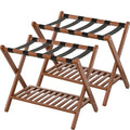 Luggage Racks Set Of 2 Suitcase Stand Foldable With Storage Shelf For Guest Room Hotel Essentials Solid Bamboo Heavy-Duty Item Holder Chestnut Brown