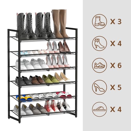 Shoe Rack, 6-Tier Metal Shoe Organizer, Tall Shoe Rack for Closet,entryway,Garage, with Adjustable Flat or Angled Shelves, Holds 18-24 Pairs,Shoes that can accommodate The Whole Family. - color: Black, size: 6Tier
