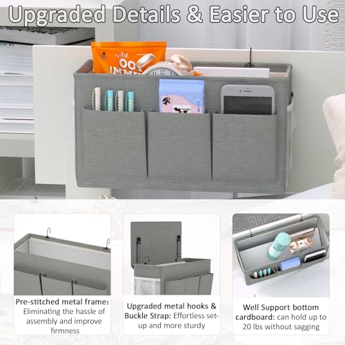 Edudif Dual-purpose Bedside Caddy Bedside Organizer, Bed Caddy with 6 Pockets, Versatile Bedside Storage Solution Magazine Remotes holder, ideal for Home, Dorm, Hospital, Crib Bed (Grey) - color: Grey
