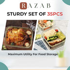 Razab 35 Pc Set Glass Food Storage Containers with Lids - Meal Prep Airtight Bento Boxes BPA-Free 100% Leak Proof (15 lids,15 glass & 5 Plastic Sauce/Dip Containers) - color: Blue