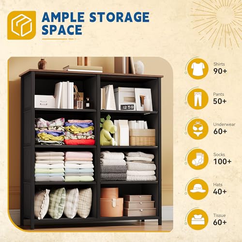 DWVO Dresser for Bedroom, Fabric Dresser with 8 Drawers, Tall Double Drawer Chest of Drawers for Closet, Living Room, Sturdy Steel Frame, Wooden Top, Easy Pull Handle - color: A - Cool Charcoal Grey, style: 8-Drawer