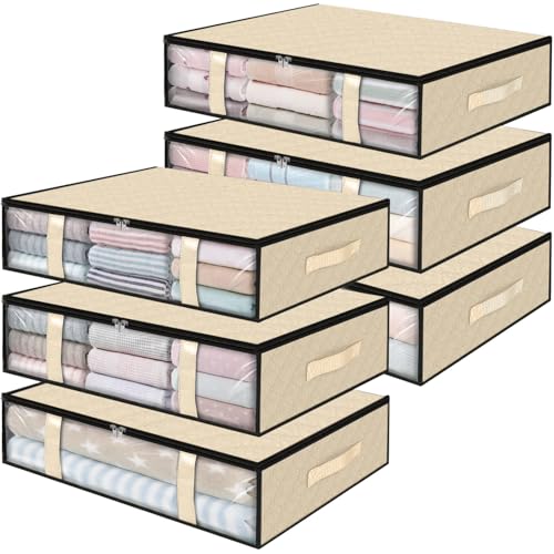 StorageRight Under Bed Storage Bags 6 Pack, 40L Large Clothes & Comforter Storage Containers with Clear Window, Breathable Fabric Organizer for Blankets, Bedding, Seasonal Clothing, Beige - color: Beige, size: 6 Pack
