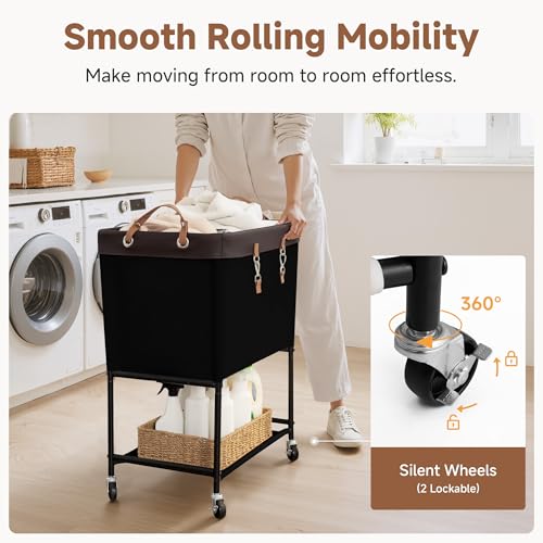 StorageWorks Laundry Cart, 2 Tier Rolling Laundry Basket, Heavy Duty Laundry Basket with Lockable Wheels, Laundry Room Organization and Storage, Clothes Hamper for Bedroom, Dorm, Closet, 29Gal, Black - color: Black, size: 29Gal (110L)