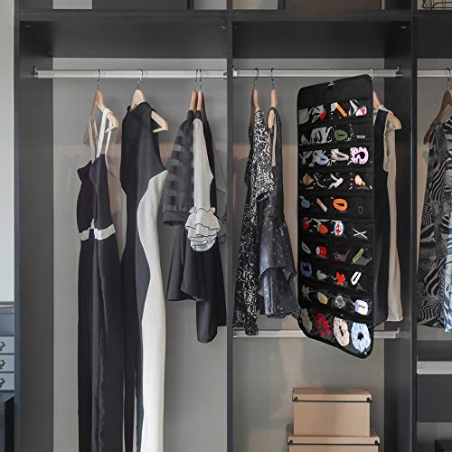 Luney Hanging Jewelry Organizer, 80 Pockets Earring Holder Organizer with Pockets for Woman, for Hanging Earrings, Necklaces, Bracelets, Rings, Storage, Closet(1PCS, No Zipper) - color: black