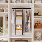 YOUDENOVA Hanging Closet Organizer, 5 Tier Hanging Closet Shelves with 6 Side Pockets and 2 Drawers, Beige - color: Beige