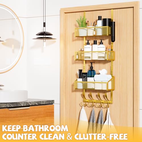 Kaiferty Over The Door Hooks Organizer, Coat Rack Over The Door Storage Hanger Towel Rack, Back of Door Storage Organizer for Bathroom,Bedroom,Kitchen,Office (Gold, 4-Tier) - color: Gold, size: 4-Tier